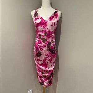 Versace Floral Midi Dress in Pink and Brown